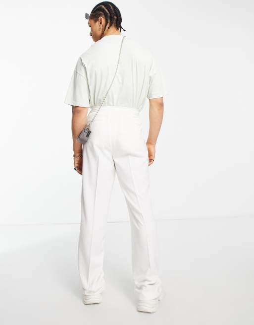 ASOS DESIGN – Białe spodnie z szerokimi nogawkami i troczkami, 2 z 4