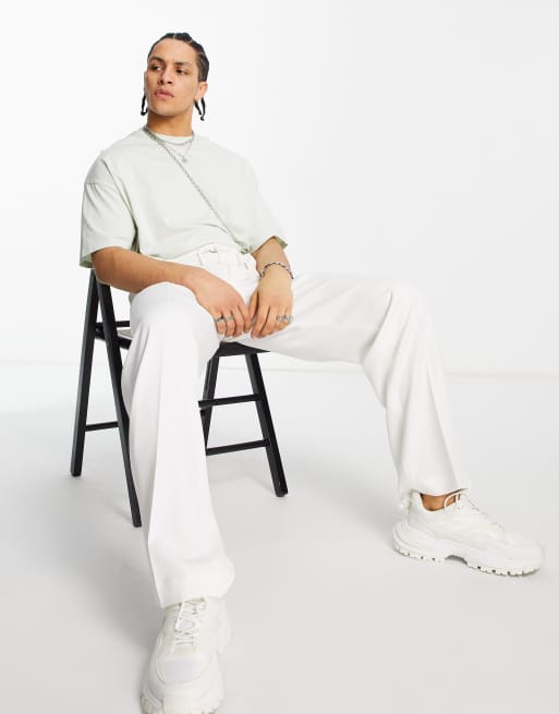 ASOS DESIGN – Białe spodnie z szerokimi nogawkami i troczkami, 3 z 4
