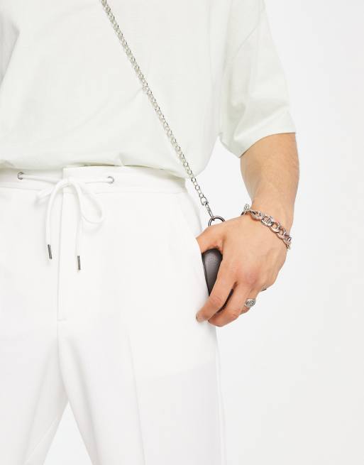 ASOS DESIGN – Białe spodnie z szerokimi nogawkami i troczkami, 4 z 4