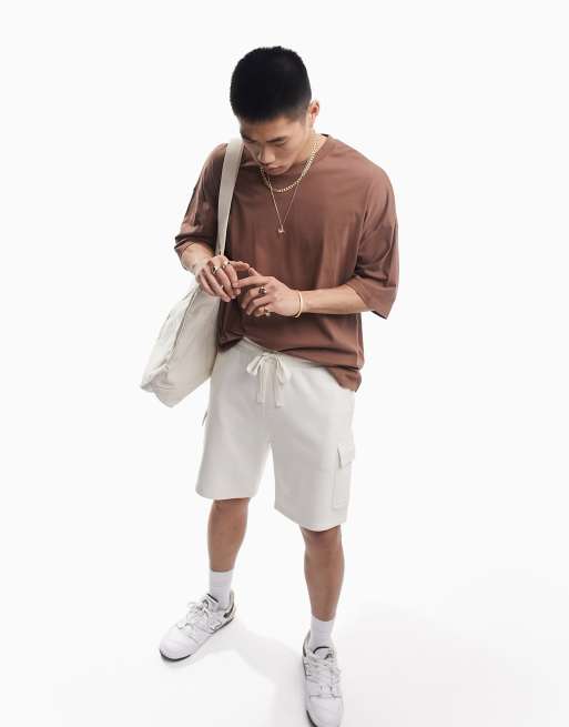 ASOS DESIGN – Białe szorty z dżerseju z bojówkowymi kieszeniami