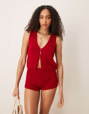 Asos Design Bianca Buttoned Vest In Red