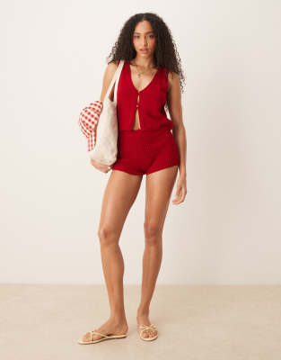 ASOS DESIGN bianca buttoned waistcoat co-ord in red