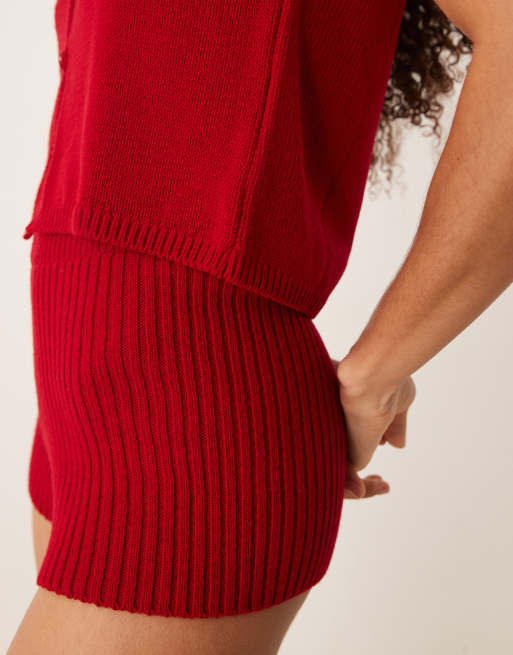 ASOS DESIGN - Bianca - Hot pants rossi con bottoni in coordinato, 5 di 5