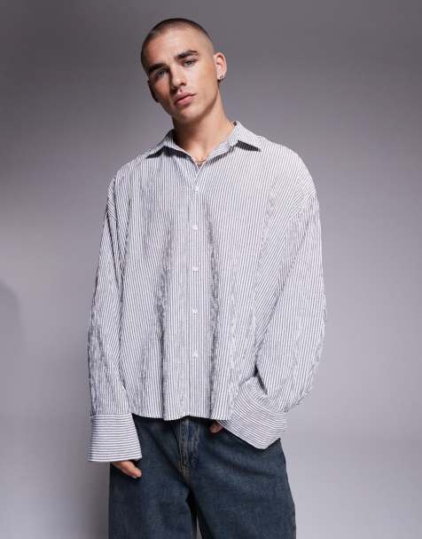 ASOS DESIGN oversized stripe shirt in white and black seersucker