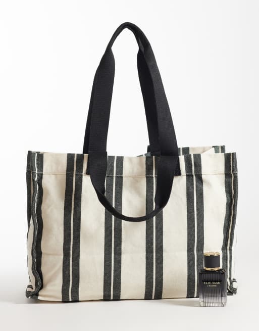 ASOS DESIGN – Biało-czarna, płócienna torba typu tote w paski, 2 z 4
