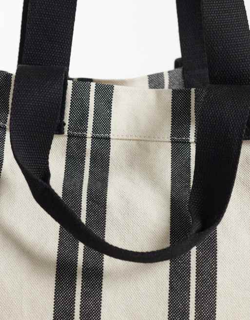 ASOS DESIGN – Biało-czarna, płócienna torba typu tote w paski, 3 z 4