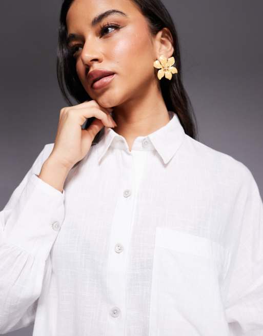 ASOS DESIGN Biarritz beach textured cotton shirt in white (part of a set), 4 of 4