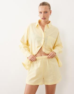 Asos Design Biarritz Beach Textured Cotton Shirt In Yellow