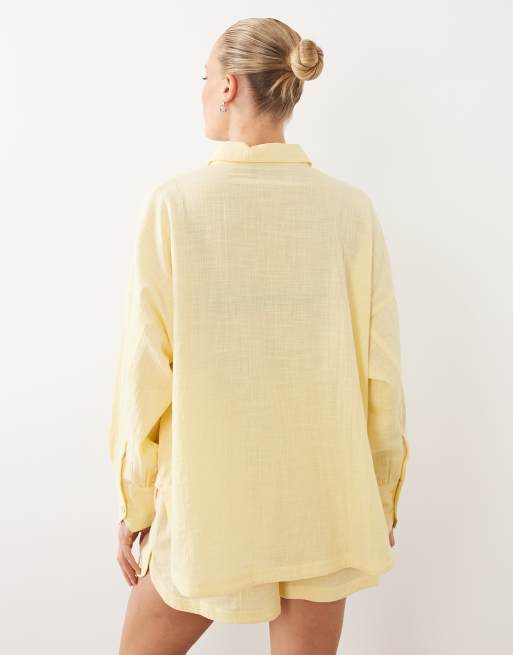 ASOS DESIGN - Biarritz - Chemise de plage d'ensemble en coton texturé - Jaune, 4 de 4