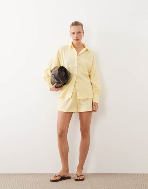 ASOS DESIGN – Biarritz – Gul strandskjorta i texturerad bomull, del av set - view 1