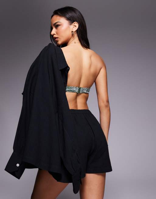 ASOS DESIGN – Biarritz – Strukturierte Strand-Shorts aus Baumwolle in Schwarz, Kombiteil, 3 von 5