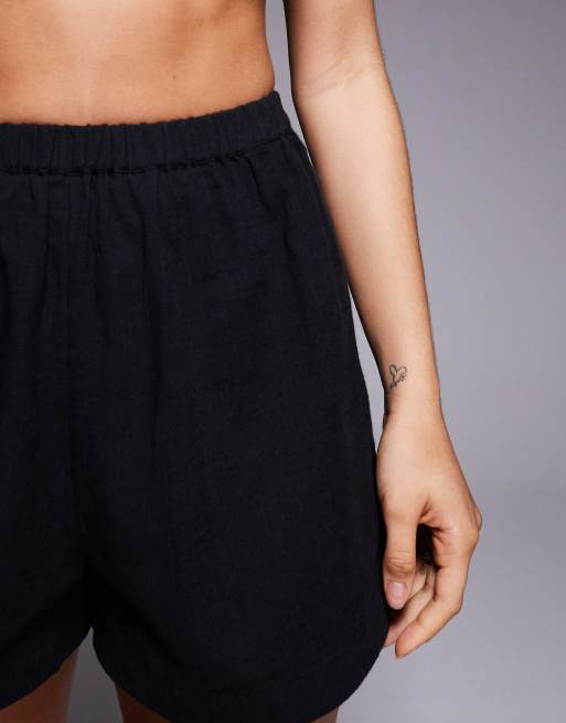 ASOS DESIGN – Biarritz – Strukturierte Strand-Shorts aus Baumwolle in Schwarz, Kombiteil, 5 von 5