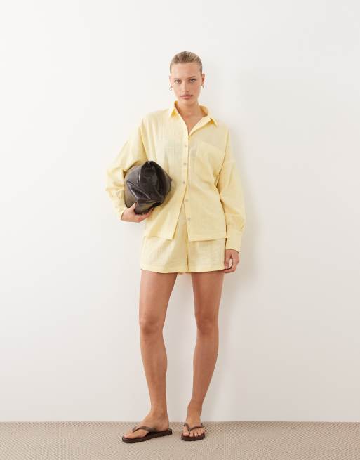 ASOS DESIGN – Biarritz – Żółta plażowa koszula z fakturowanej bawełny, część zestawu, 3 z 3