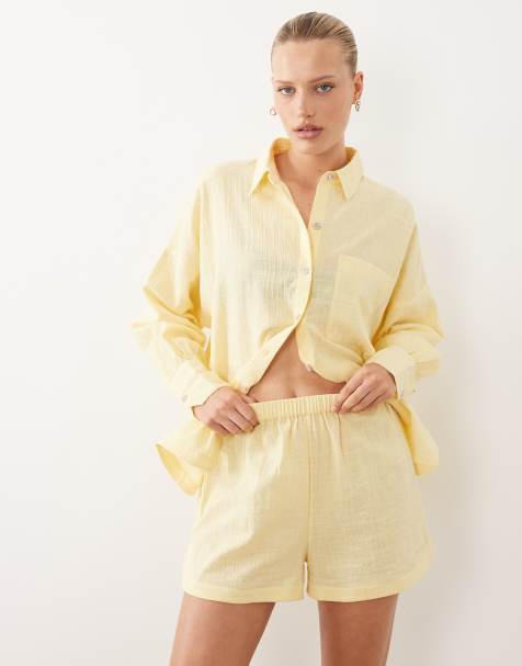 ASOS DESIGN – Biarritz – Żółty plażowy komplet z fakturowanej bawełny: krótkie spodenki - view 1