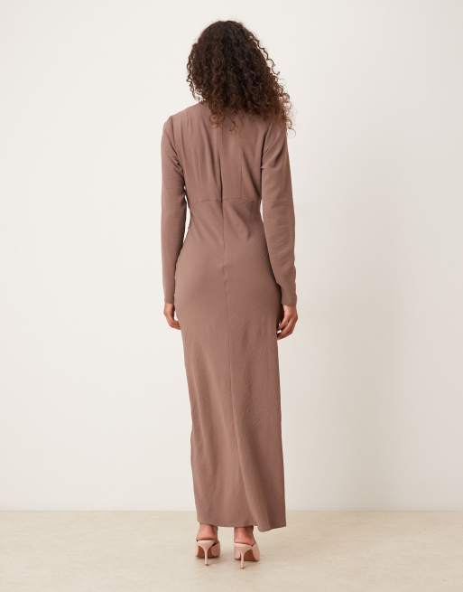 ASOS DESIGN bias bust detail maxi dress in deep taupe, 3 of 4