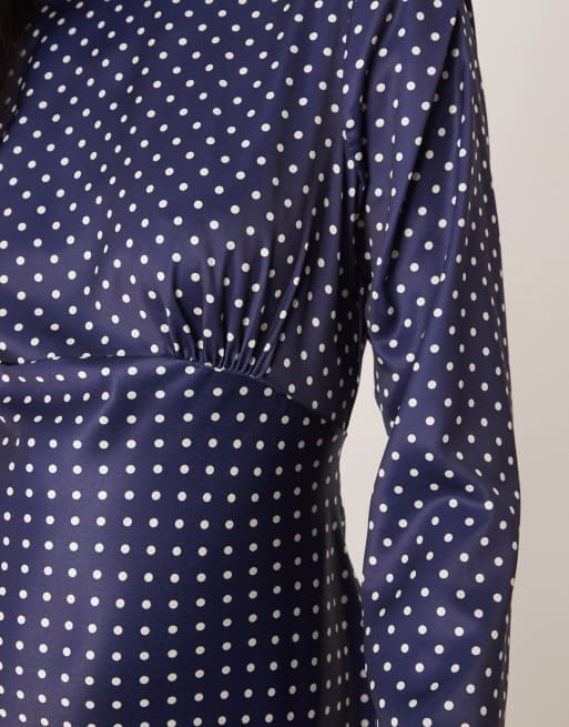 ASOS DESIGN bias bust detail satin maxi dress in navy spot, 4 of 4