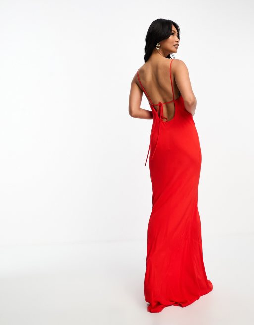 ASOS EDITION satin statement cowl neck maxi dress in red