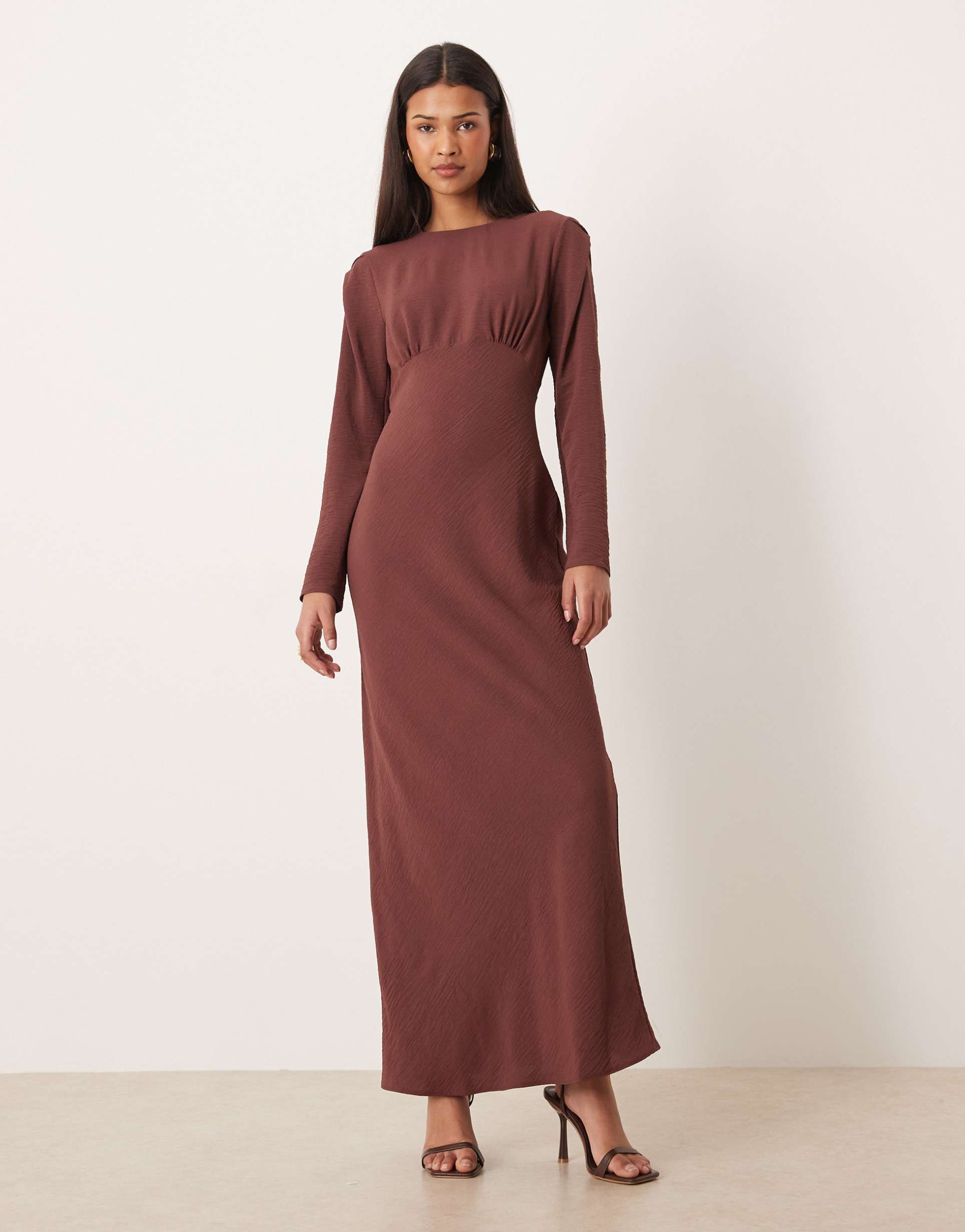 asos design bias cut bust detailing maxi dress in burgundy