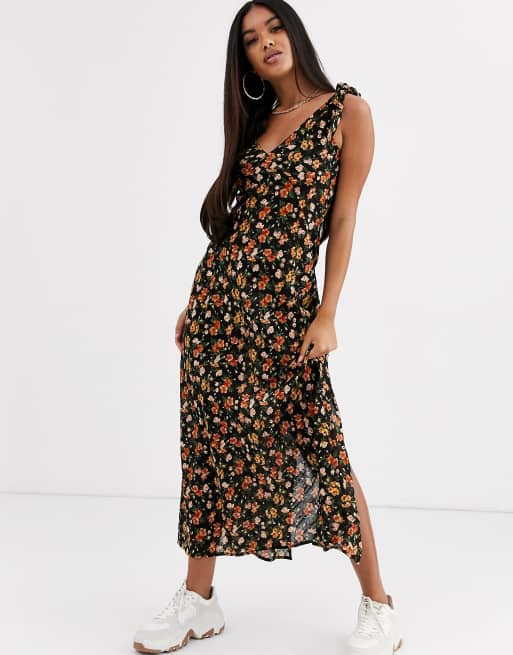 ASOS DESIGN bias cut button front maxi dress with wooden rings in