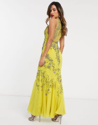 asos yellow embellished dress