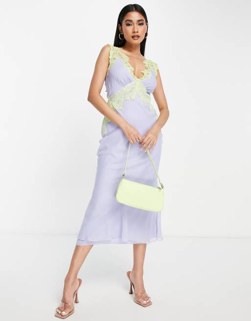 ASOS Pastel Bias Soft Midi Dress With Delicate Lace Inserts-multi in White