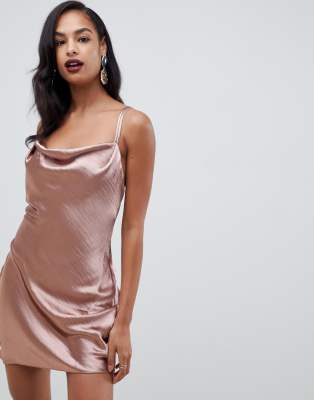 satin cowl neck mini dress