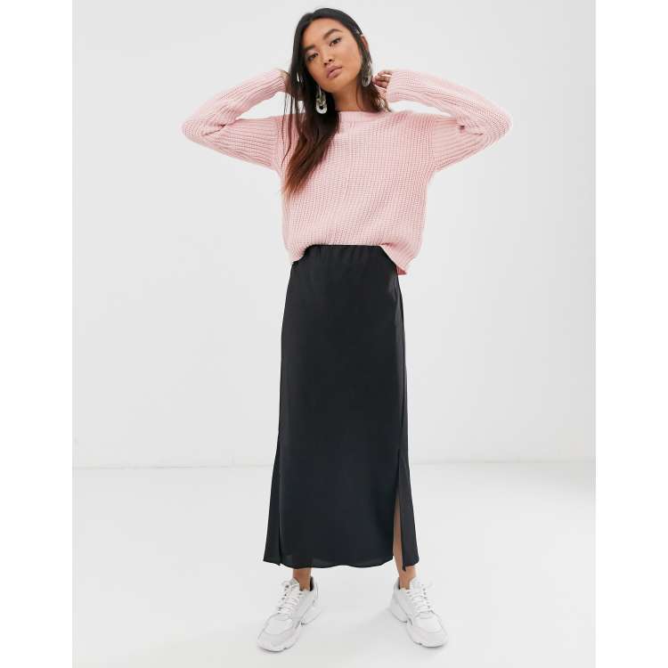 ASOS DESIGN Bias cut Half lange rok van satijn met split ASOS