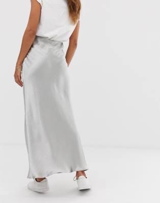 silver satin maxi skirt