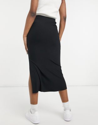 black slip midi skirt