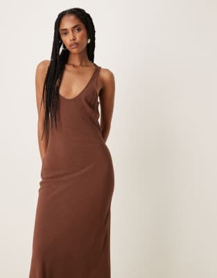 Asos Design Bias Cut Linen Look Maxi Slip Dress