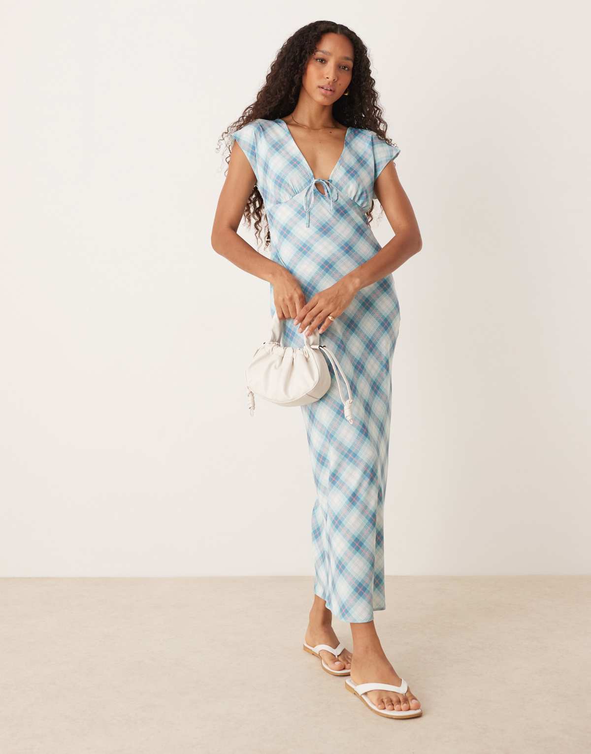 ASOS DESIGN bias cut maxi dress in blue check