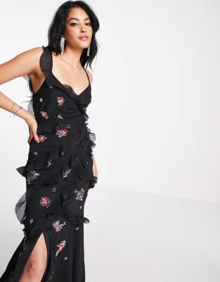 bias cut ruffled maxi dress