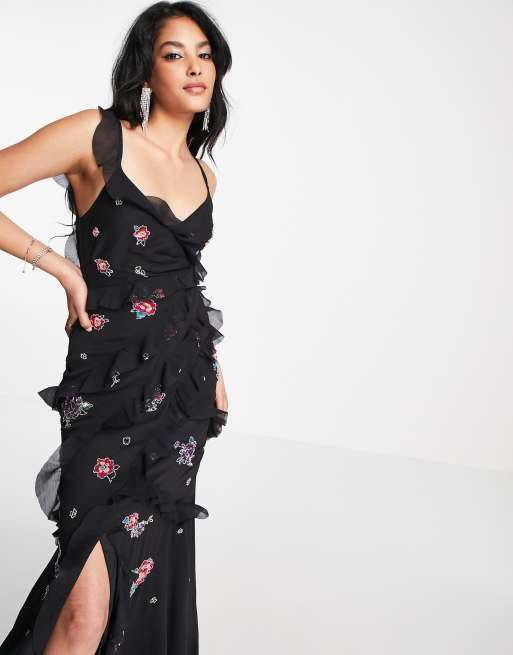 Asos black dress with 2024 flowers