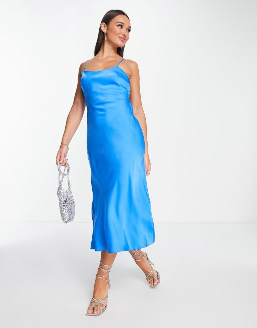 Strapless Scoop Back Maxi Bridesmaid Dress With Front Slit In Cobalt Blue