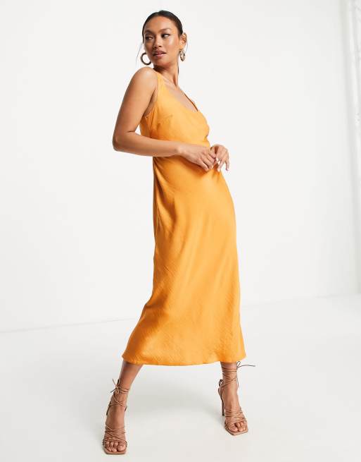 ASOS DESIGN scoop back bias cut satin maxi dress in champagne