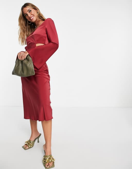 ASOS DESIGN bias cut midi dress with scoop neck and side cut out detail