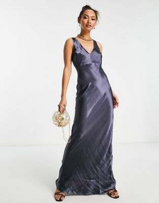 Asos Design Bias Cut Satin Maxi Slip Dress With Soft V Neckline Detail ...