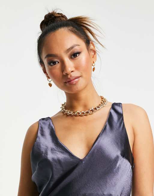 ASOS DESIGN bias cut satin maxi slip dress with soft v neckline detail, 4 of 4