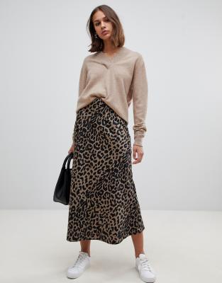 leopard print satin bias skirt