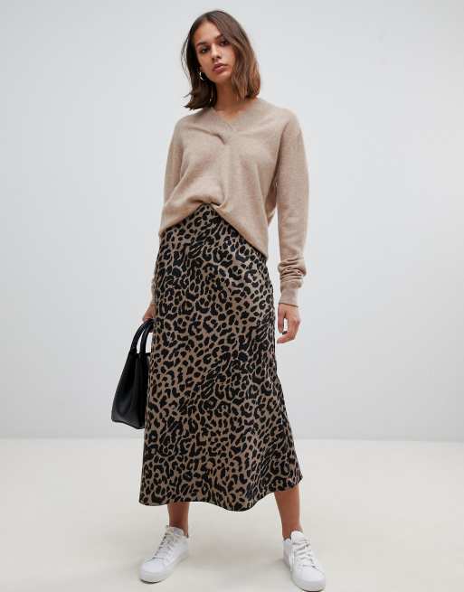 Leopard print 2025 midi skirt satin