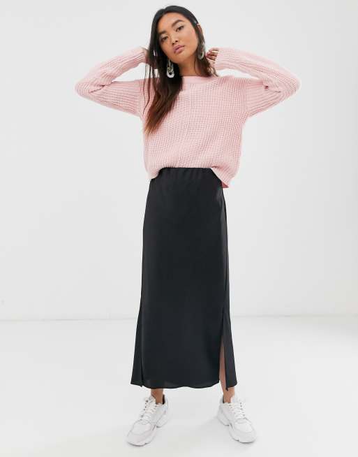 ASOS DESIGN bias cut satin midi skirt with splits | ASOS