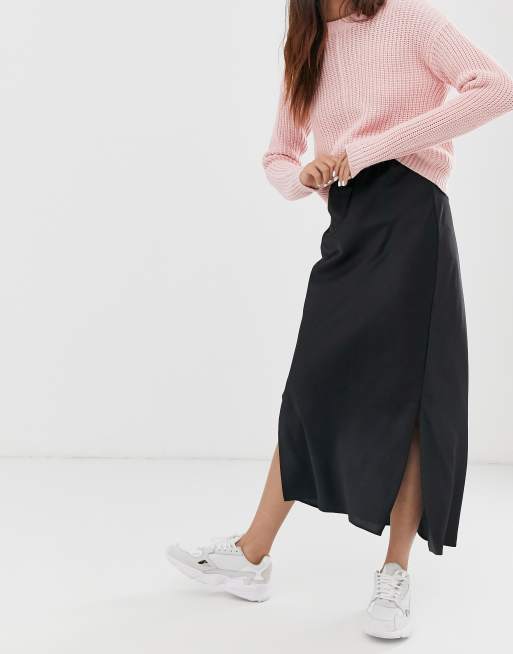 ASOS DESIGN bias cut satin midi skirt with splits ASOS