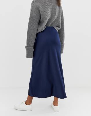 asos design bias cut satin slip midi skirt