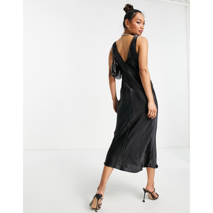 ASOS DESIGN bias cut satin midi slip dress with soft v neckline detail