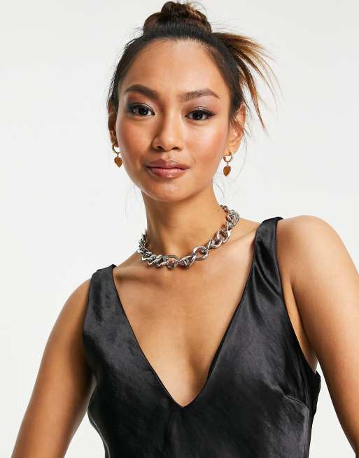 ASOS DESIGN bias cut satin midi slip dress with soft v neckline detail |  ASOS