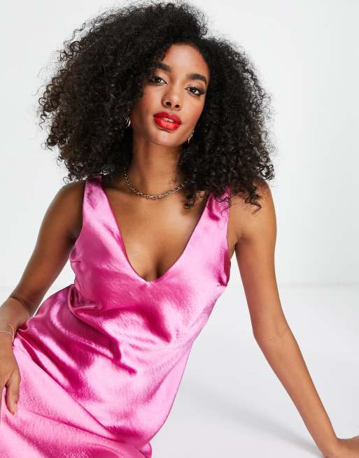 ASOS DESIGN bias cut satin midi slip dress with soft v neckline detail |  ASOS
