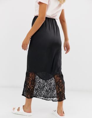 asos design bias cut satin slip midi skirt