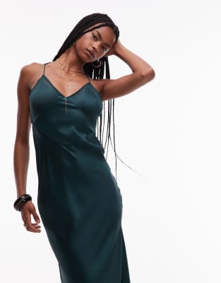 Asos Design Bias Cut Satin Panelled Maxi Dress With Asymmetric Back In Green