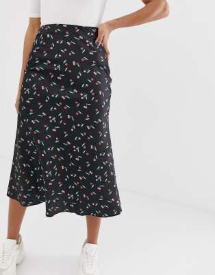 ASOS DESIGN bias cut satin slip midi skirt in cherry print | ASOS