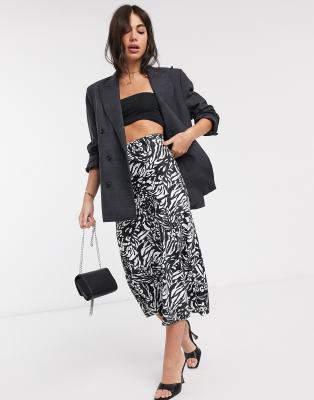 asos design bias cut satin midi skirt in leopard print